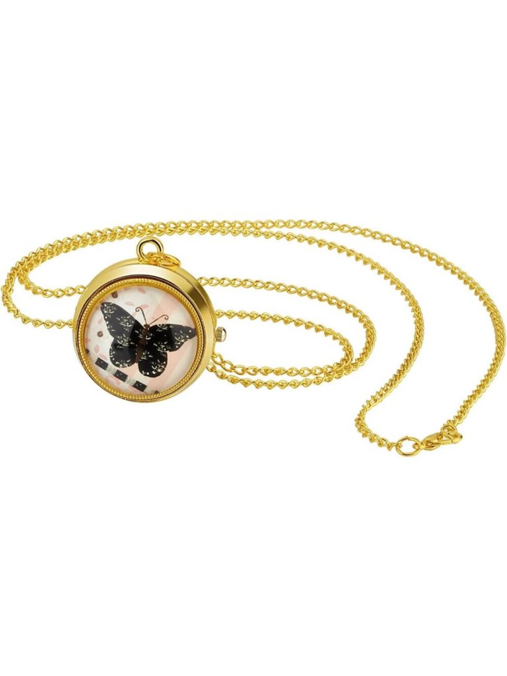 Women's Gold Analog Quartz Butterfly Vintage Pendant Necklace Chain Pocket Watch
